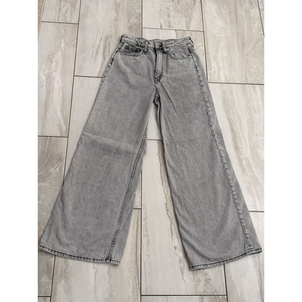 H&M Wide-Leg Jeans Womens 4 Gray Charcoal Wash Ultra High Rise  Denim